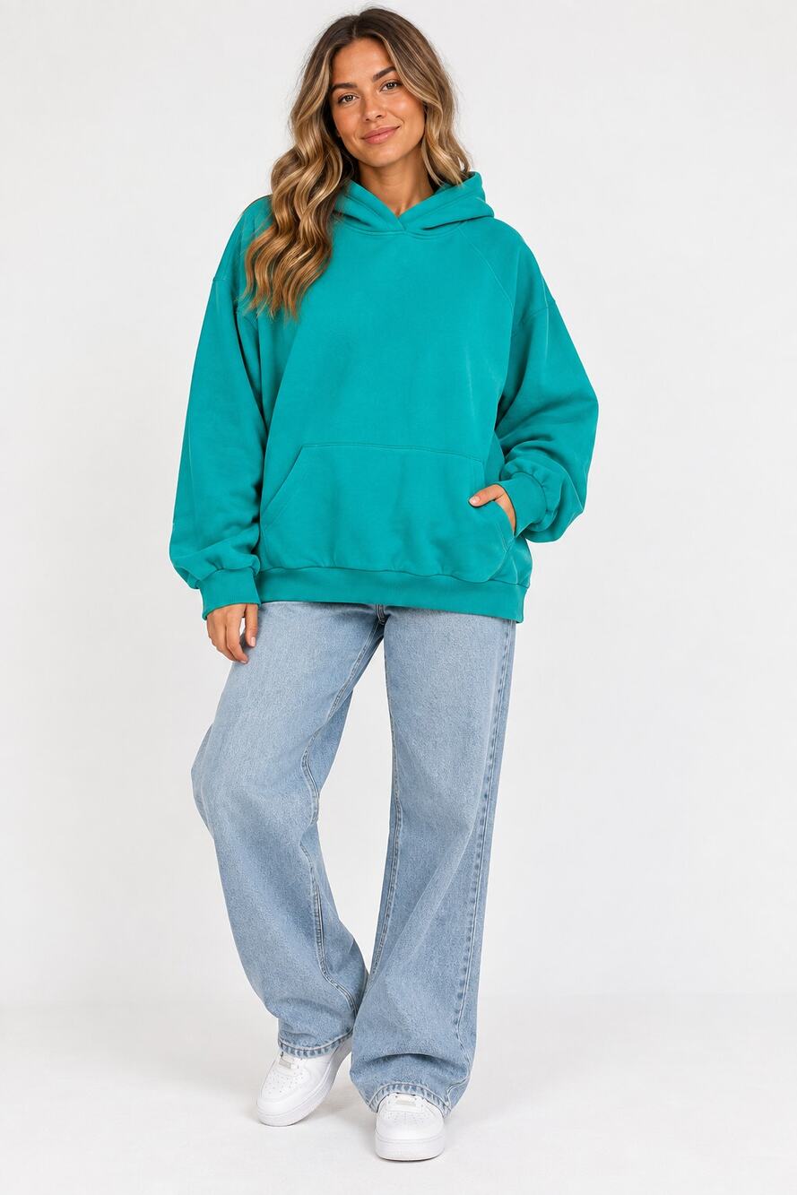 Beginning Boutique Oversized Teal Bubble Hoodie Pullover Womens Size 14 New